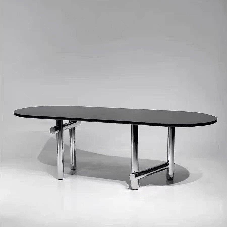 法式轻奢黑色全实木餐桌设计师简约书桌不锈钢椭圆形洽谈桌长桌子,住宅家具,实木餐桌,淘宝优惠券,粉丝福利购,淘宝优惠卷