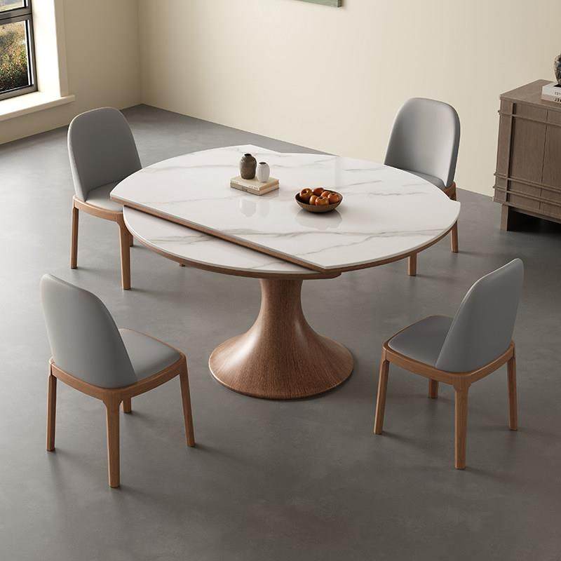 实木岩板餐桌椅组合可伸缩圆形胡桃木色现代简约小户型家用饭桌子,住宅家具,岩板餐桌,淘宝优惠券,粉丝福利购,淘宝优惠卷