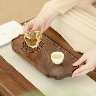 小型干泡茶盘 黑胡桃木茶托盘干泡台高端实木壶托家用轻奢新中式