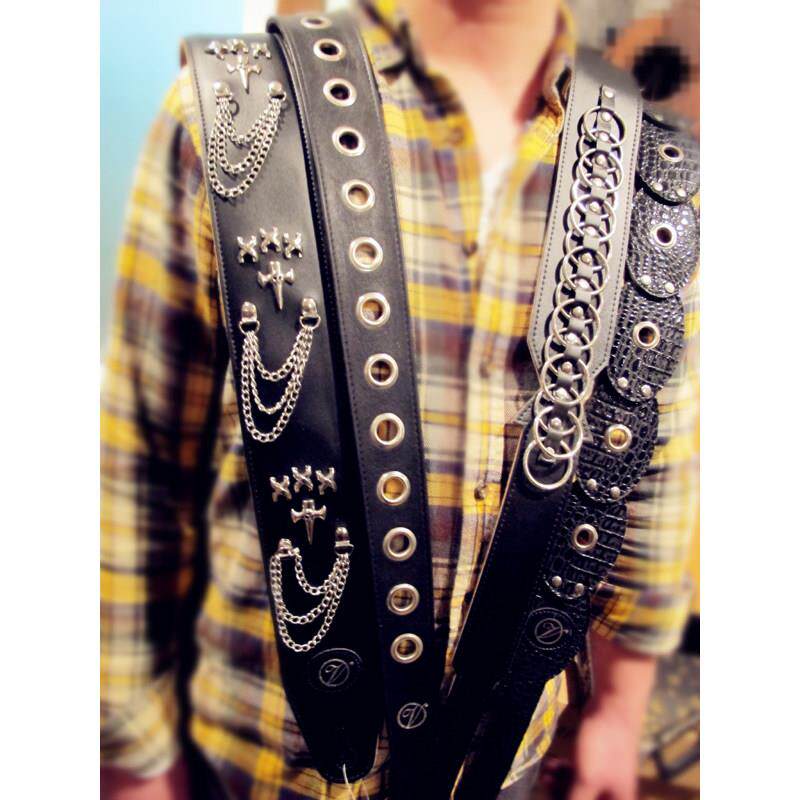 Vorson 个性 朋克 钉带 吉他 背带 贝司背带 翻毛皮 06D61