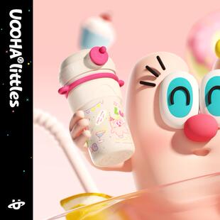 uooha一键双饮陶瓷涂层内胆保温水杯儿童吸管杯子女生可携式保冷