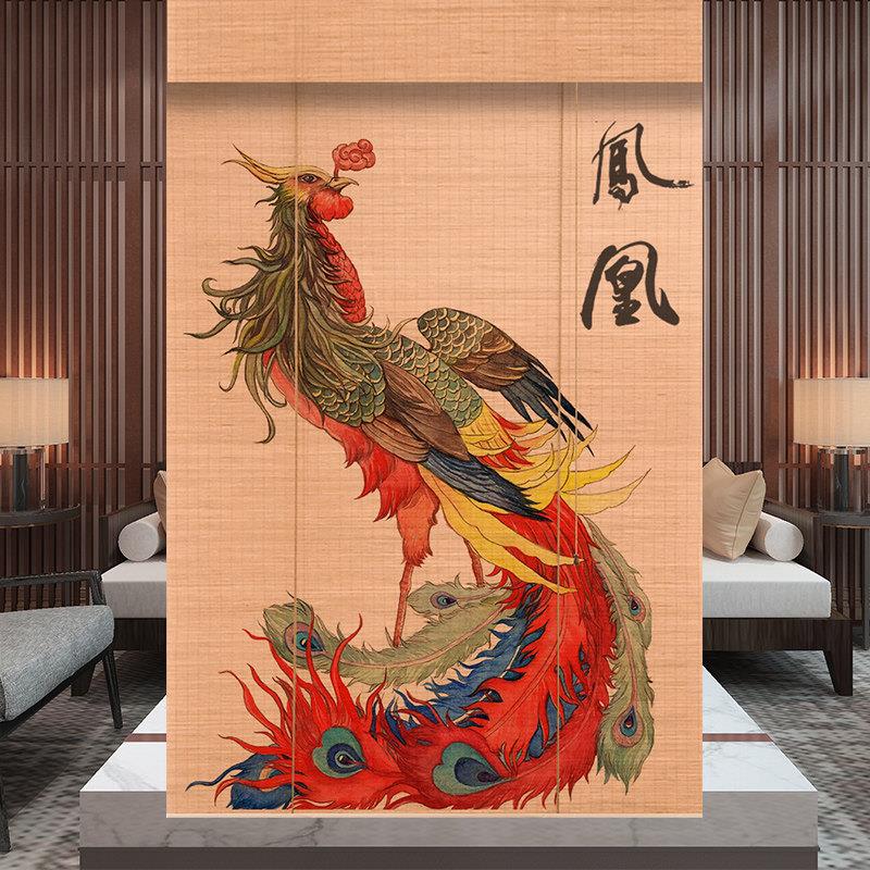 定制竹帘卷帘中国风印花办公室遮阳飘窗阳光房遮光茶室装饰竹窗帘