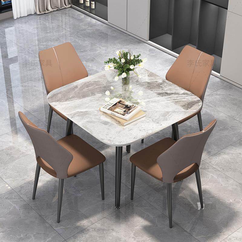 意式正方形岩板餐桌家用小户型简约大理石接待洽谈阳台桌椅圆饭桌