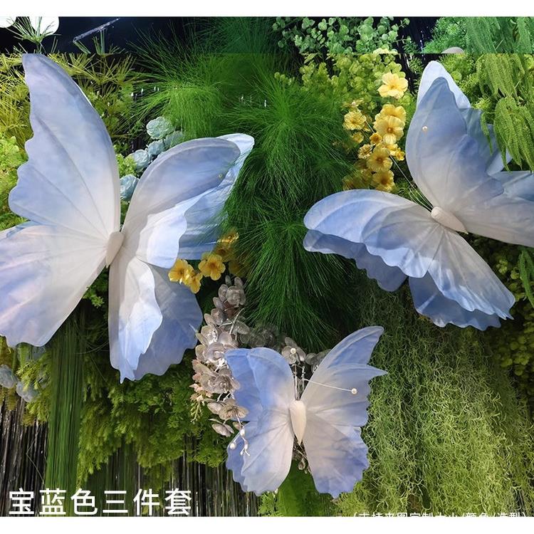 莫奈花园蝴蝶造景纱网真丝花艺橱窗婚庆道具纸艺蝴蝶拍照打卡布置