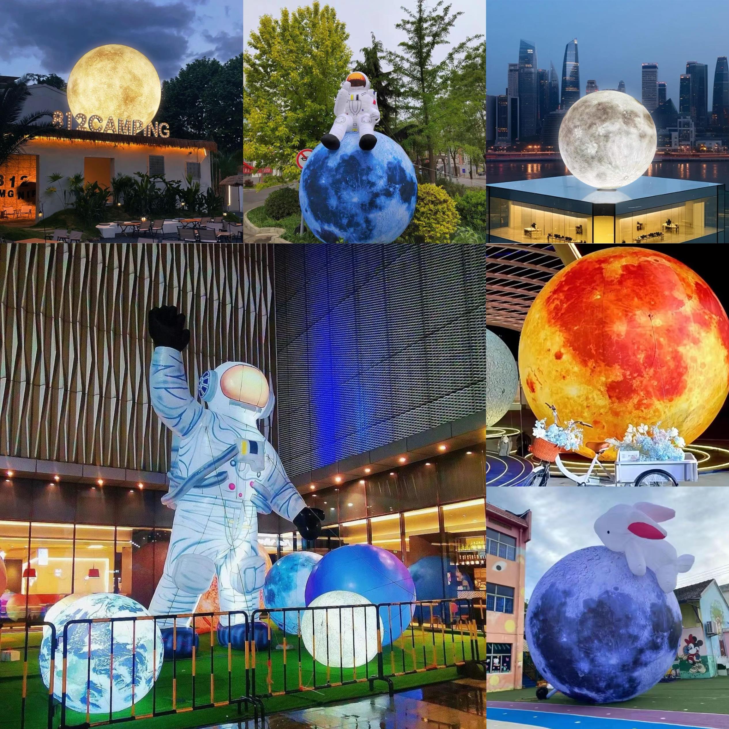 大型充气月球气模中秋节仿真PVC悬挂发光月亮 宇航员登月玉兔模型