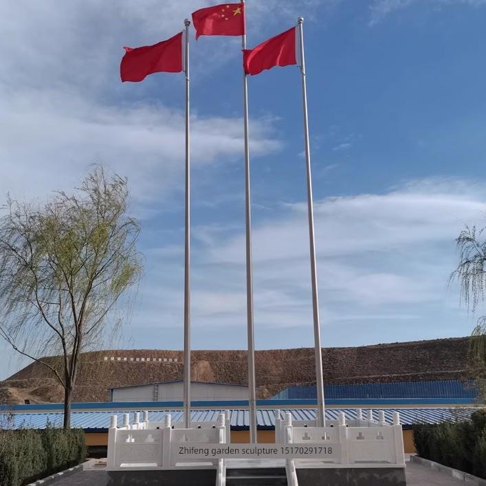 石雕国旗升降台白色大理石栏杆护栏大理石旗帜台户外石拱桥花岗岩