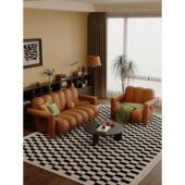 意式 覆古风客厅皮艺沙发小户型休息区公寓猫抓皮直排双人网红沙发