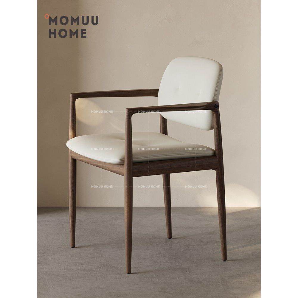 Momuu经典真皮实木餐椅意大利覆古实木椅休闲洽谈办公桌椅
