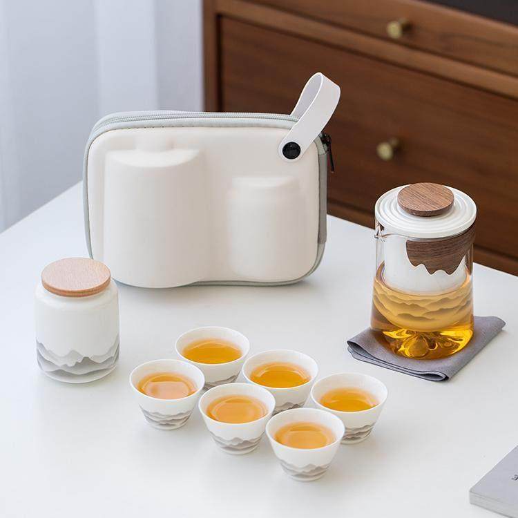 玻璃旅行茶具便携式快客杯户外一壶六杯随身功夫茶泡茶壶收纳套装,餐饮具,旅行茶具,淘宝优惠券,粉丝福利购,淘宝优惠卷