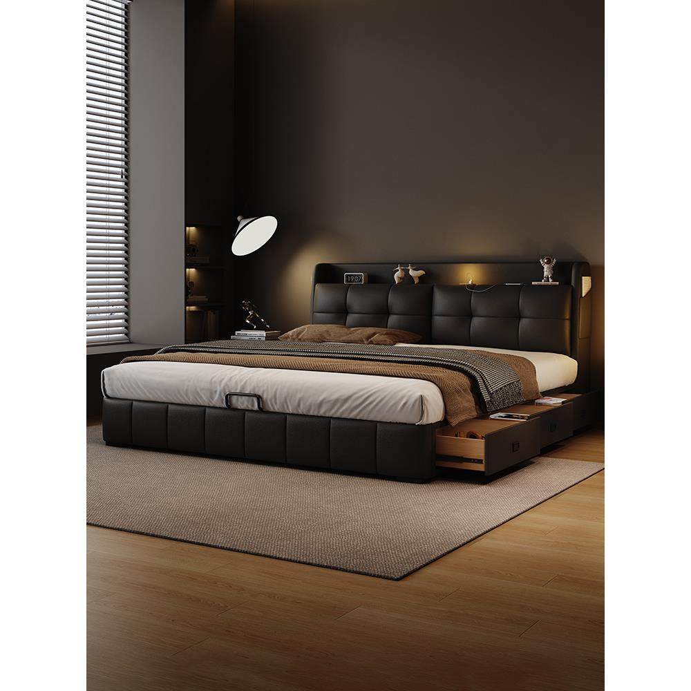 佐慕意式轻奢真皮床主卧室2米x2米2大床2025新款现代简约储物婚床