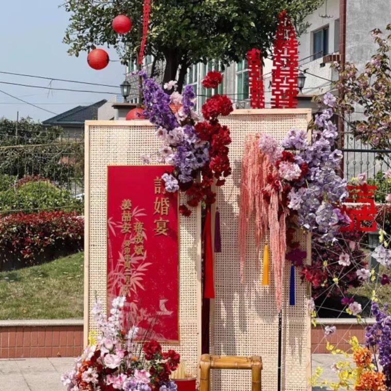 婚礼婚庆布置中式网格藤编屏风结婚宴周岁宴生日现场竹编木制道具