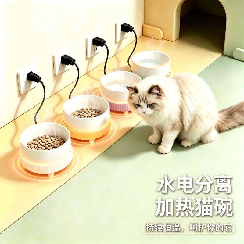 猫咪恒温饮水机陶瓷双碗宠物加热