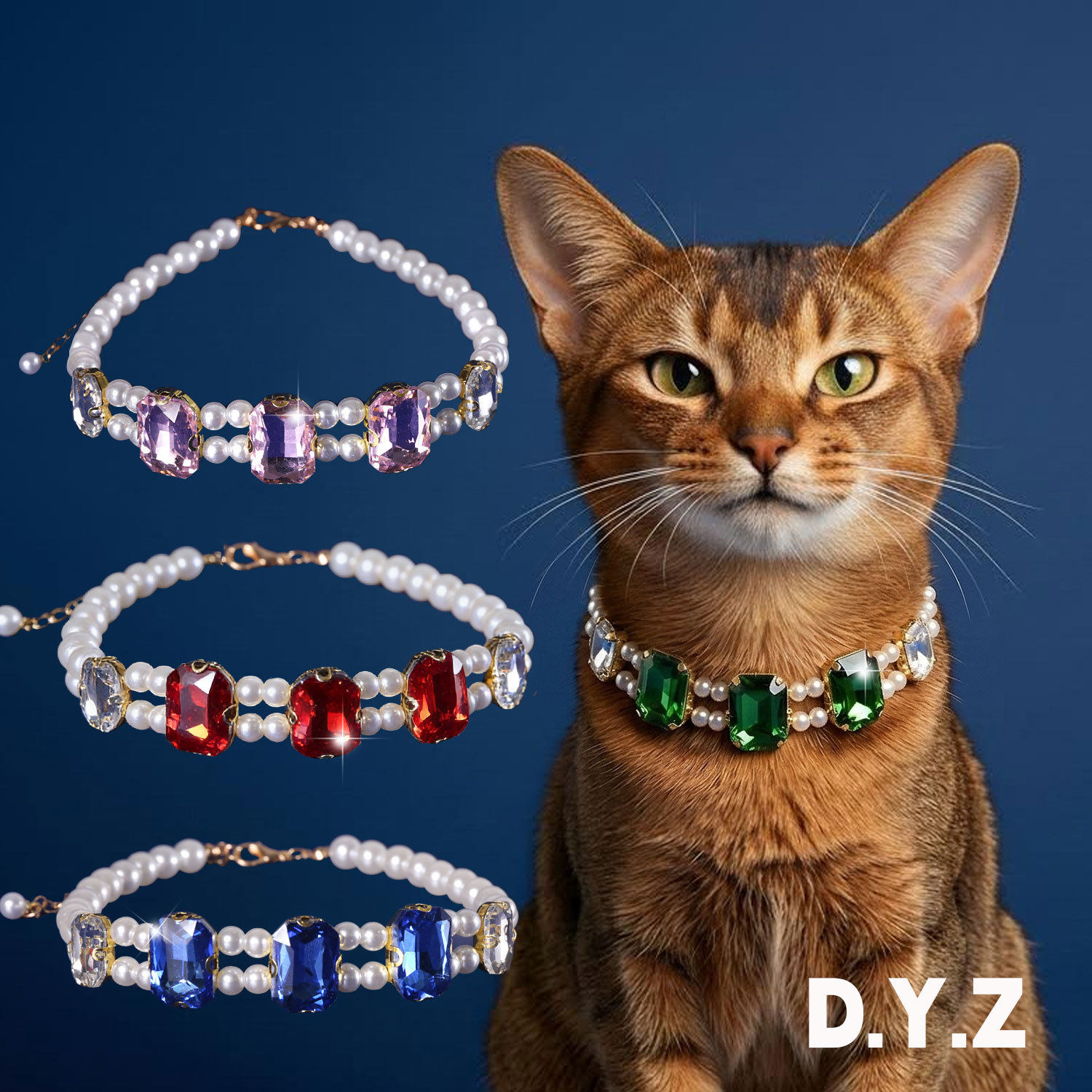 2026阿比猫珍珠项圈宝石水钻宠物