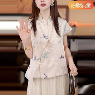 上衣 2025新款 新中式 国风盘扣立领短袖 女t恤独特漂亮掐腰小衫