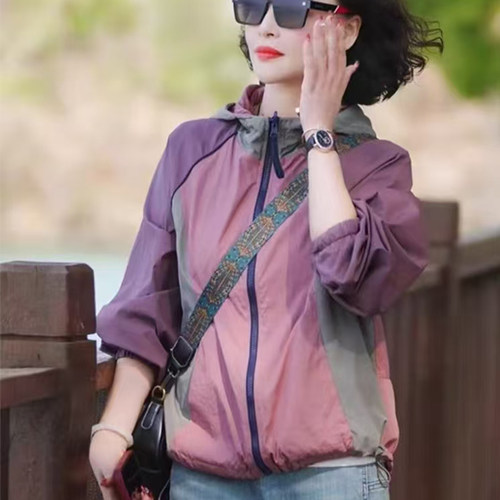 拼色两面穿长袖薄款连帽外套