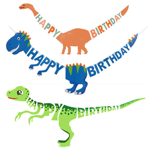 速卖通亚马逊新款恐龙拉花拉旗dinosaur banner生日快乐拉花跨境