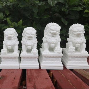 石雕獅子一對石獅子小號漢白玉擺件現代中式 工藝品家居飾品 包郵