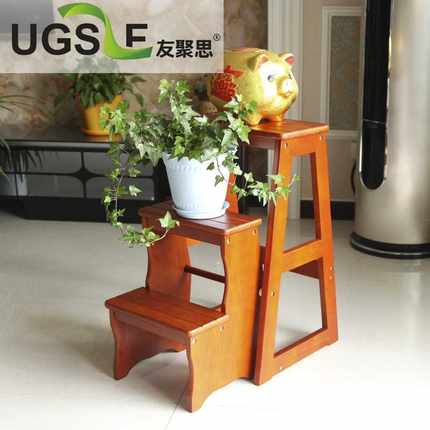 友聚思现代简约实木松木家用多功能折叠梯凳加厚梯架