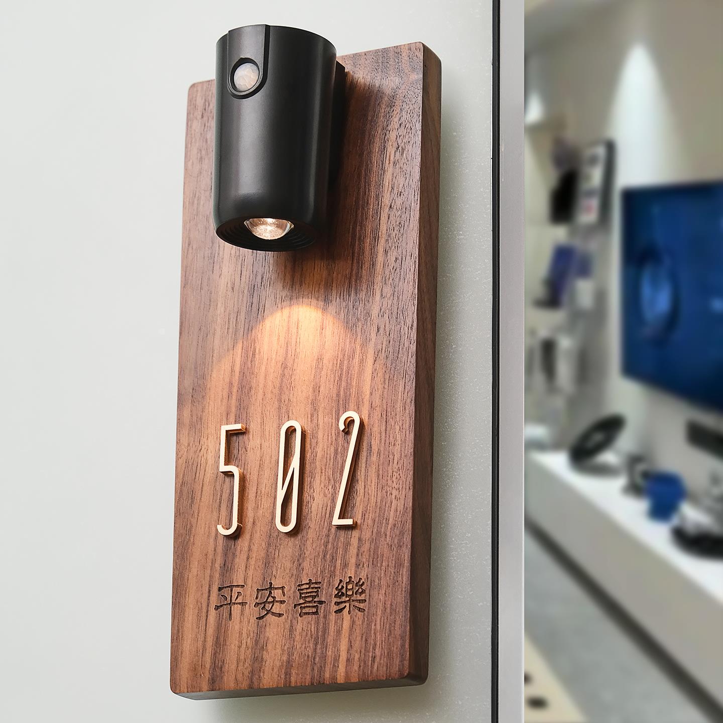 感应灯发光门牌智能家用门铃定制轻奢创意射灯入户门充电带灯号牌