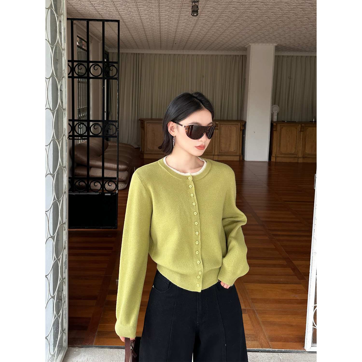 PRASE吕噜噜【焦糖暖梦】微胖气质显瘦遮肉毛织假两件内搭上衣女