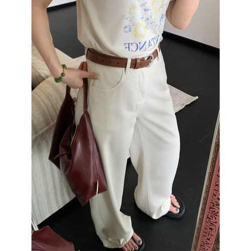 PRASE吕噜噜 【燕麦拿铁】夏季胖mm显瘦长款简约百搭直筒牛仔裤女
