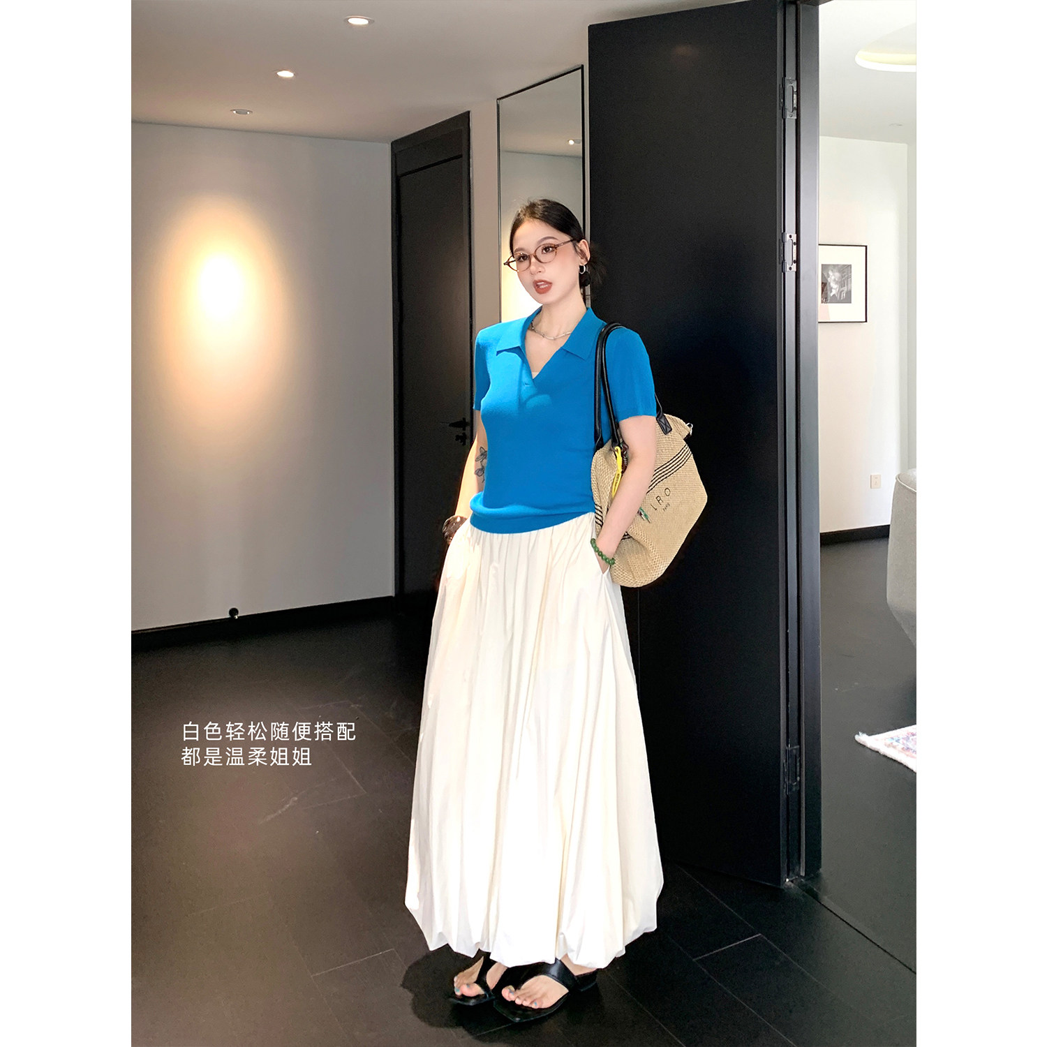 PRASE吕噜噜 【花苞裙】夏季显瘦防晒松紧腰凉感蓬蓬花苞半身裙 - 实物图