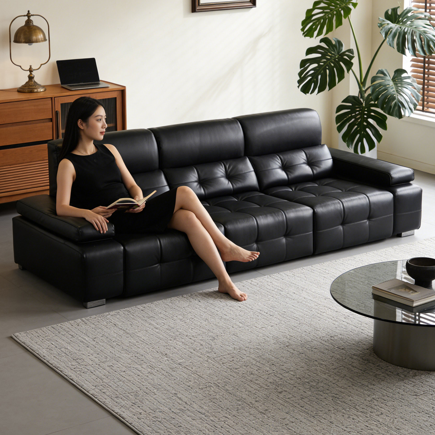 欧派高靠背劳伦斯真皮电动沙发头层牛皮意式轻奢复古中古风沙发床,住宅家具,功能沙发,淘宝优惠券,粉丝福利购,淘宝优惠卷