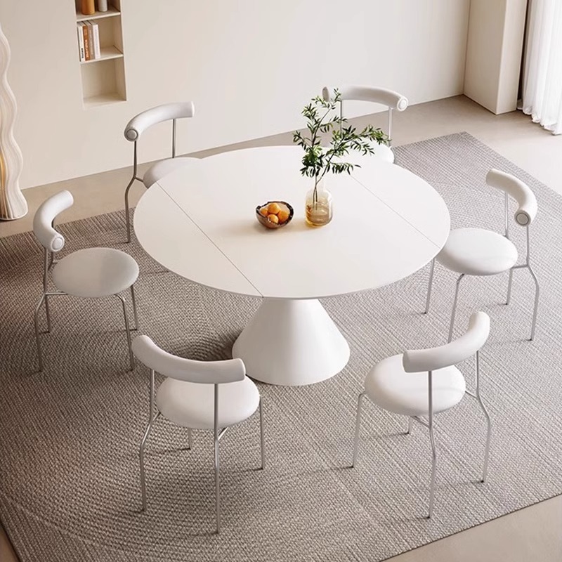 欧派奶油风可旋转圆形餐桌