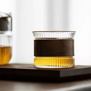 防烫竹套耐热玻璃品茗杯 日式 隔热玻璃小茶杯主人杯功夫茶具配件