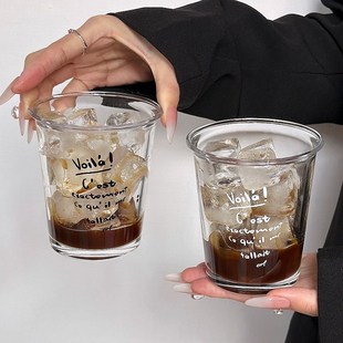 杯子家用水杯高颜值英文字母拿铁牛奶杯饮料酒杯 玻璃咖啡杯冰美式