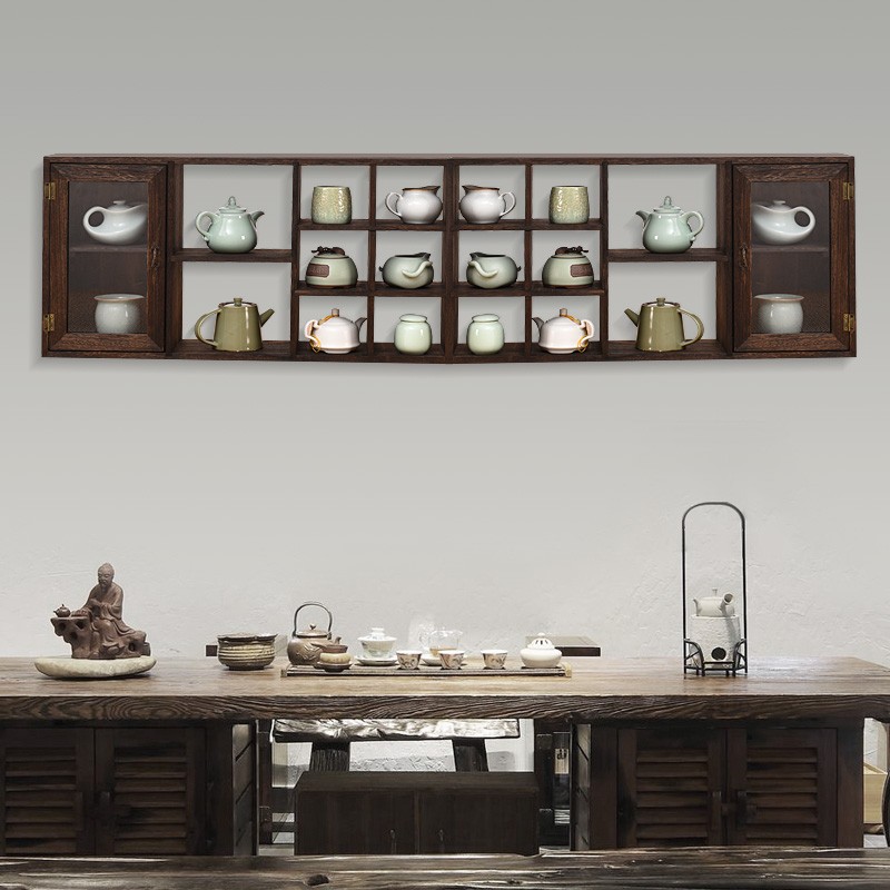 实木博古架壁挂搁架摆件置物架多宝阁茶杯架茶具收纳柜茶壶展示架