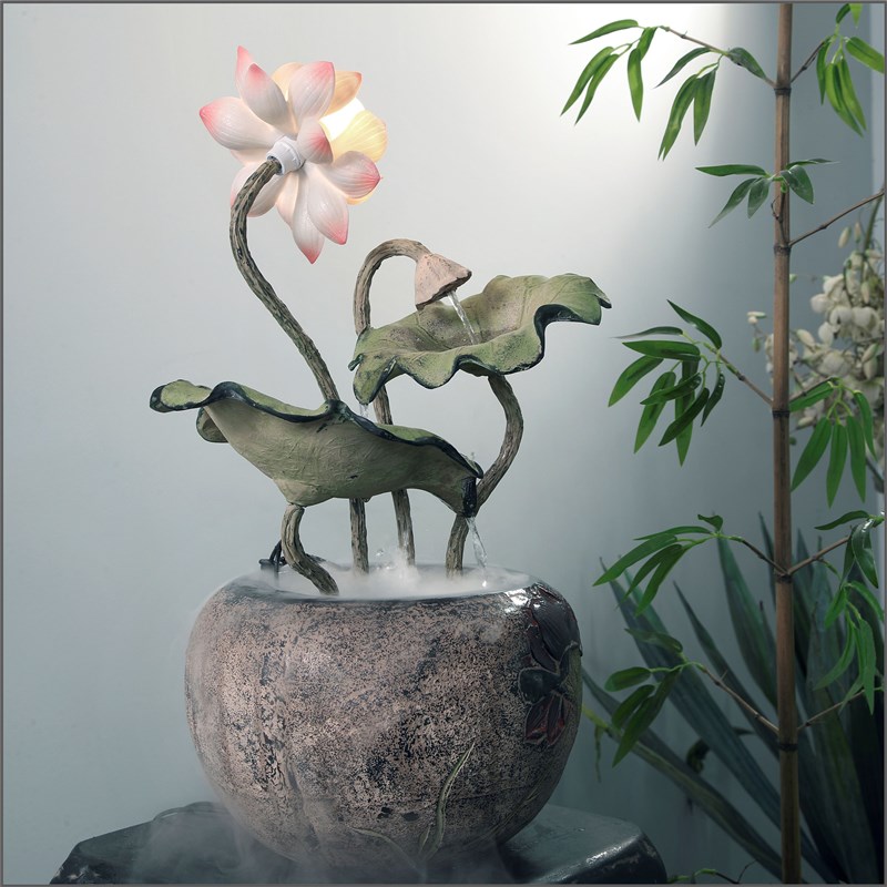 新中式客厅桌面荷花流水喷泉摆件书房卧室小摆设开业和气生财水景