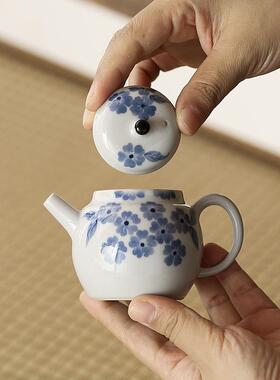 草木灰手绘功海棠花陶小壶品YJ-01642瓷家用夫泡茶壶中式复古小号