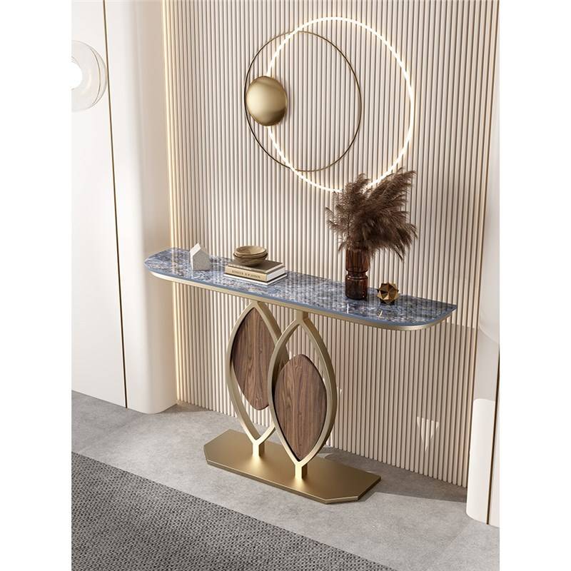 意式岩板创意玄关台入户轻奢玄关桌极简风格玄关柜靠墙半圆端景台