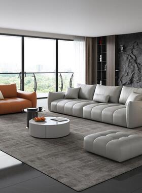 意式奶油风科技猫抓皮加宽厅户PMZ型沙发松木框架小直排人三客四