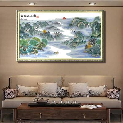 20山25新款富春山居客厅卧图室中式清新风古韵景水S25119手工十字