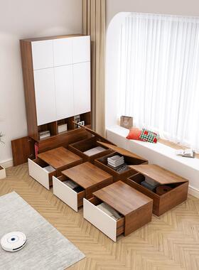 F*可日式床头榻榻米床小户型卧室箱地无台床订衣柜UUY一体组合储