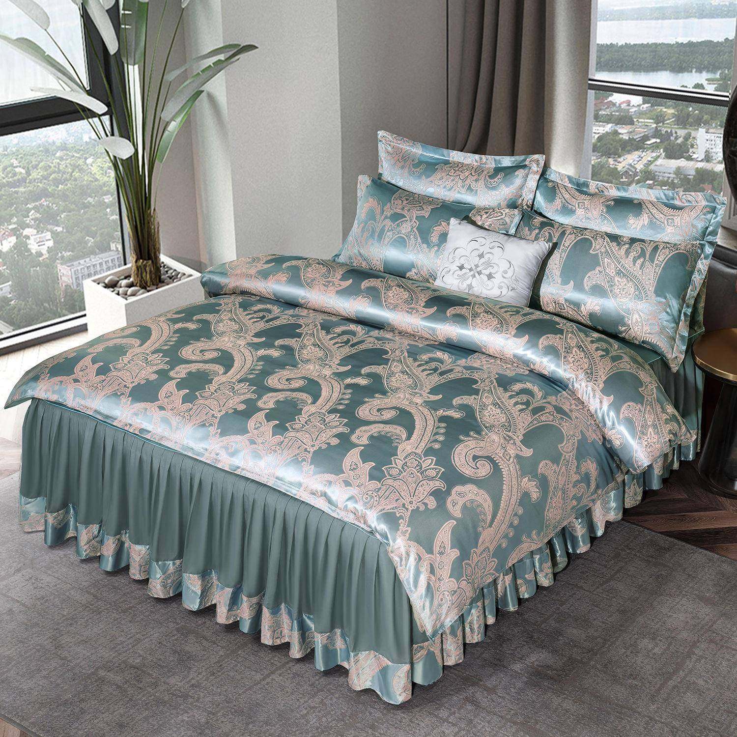 套欧式提花床款四件套床单顺威家纺被裙夏季丝单双人婚庆床上用冰