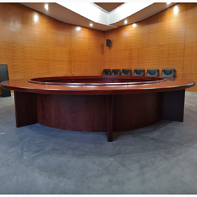 大型会议桌圆形会议桌油漆密度板贴实木皮会议桌多人办公会议桌椅