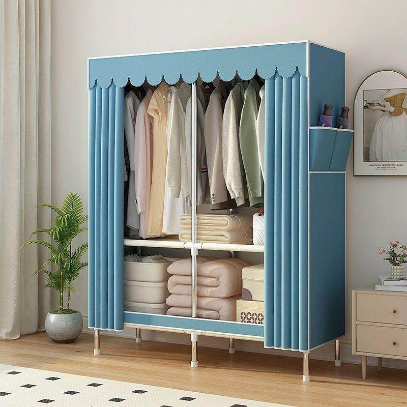 简易衣柜衣全钢架出租房卧组装钢管室CAP加厚加固加粗封闭布制全