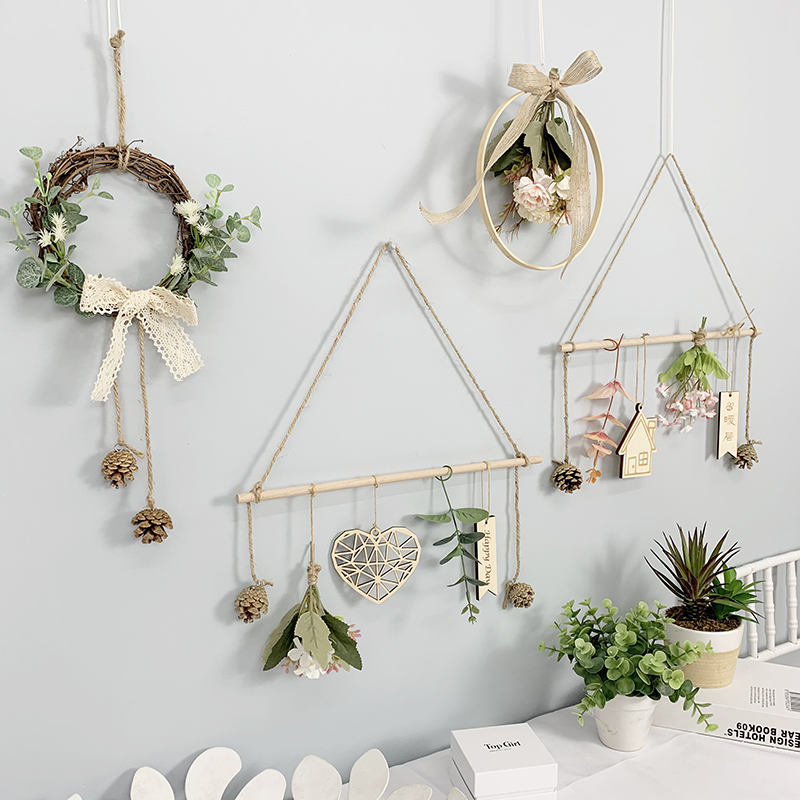 ins店铺玄关墙上装饰仿真花家居创意绿植假花木质挂件壁挂件花艺