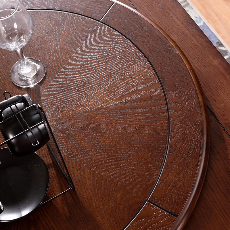 美式家用方圆两用餐桌椅组合一桌六椅折叠桌实木8人 10人伸缩饭桌