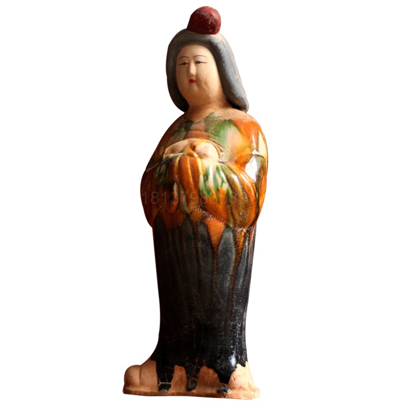 陶瓷仕女摆件仿古唐三彩贵妇俑摆件复古家居装饰品博古架收藏品
