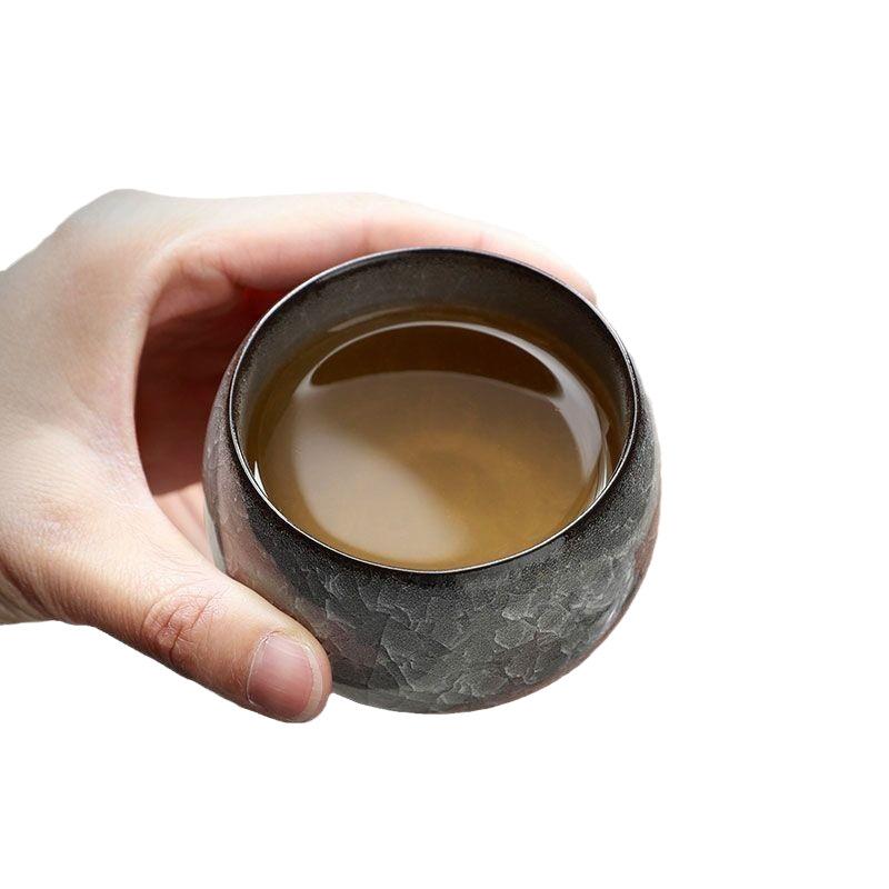 景德镇黑冰茶杯高端主人杯男士高档功夫品茗杯茶具开片冰裂茶杯茶
