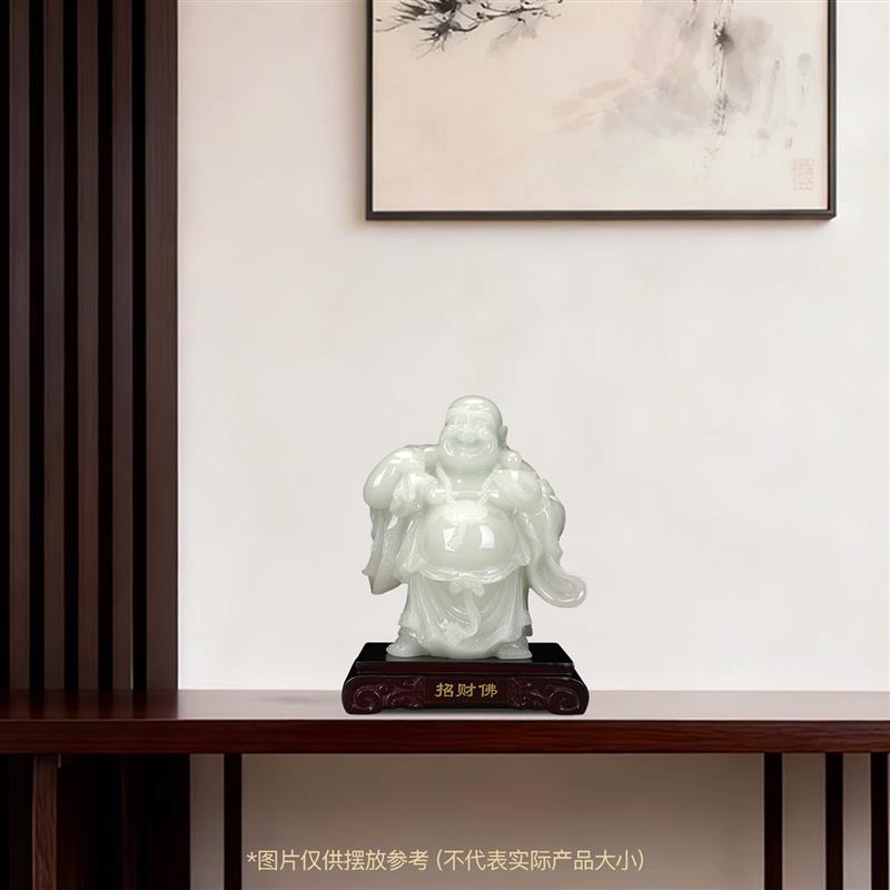 玉石招财弥勒佛菩萨摆件布袋大肚佛客厅家用供奉佛堂桌面布置用品