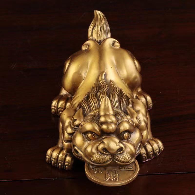 纯铜貔貅摆件金钱咬钱茶宠店铺开业礼品全黄铜招财纳福貔貅车摆件