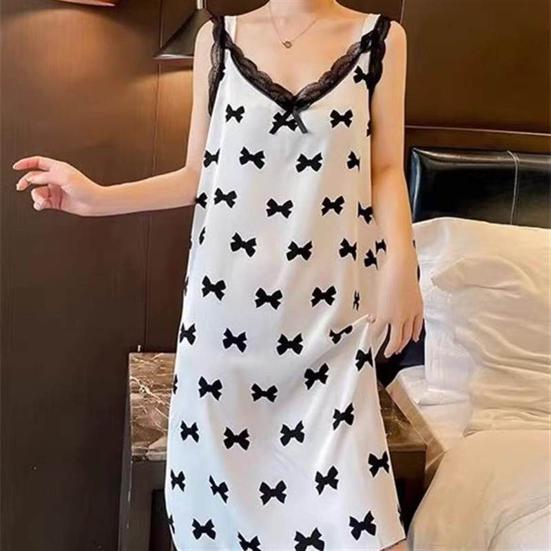 2026年新款蕾丝宽松薄款吊带睡裙女夏胖mm加肥加大码冰丝家居服