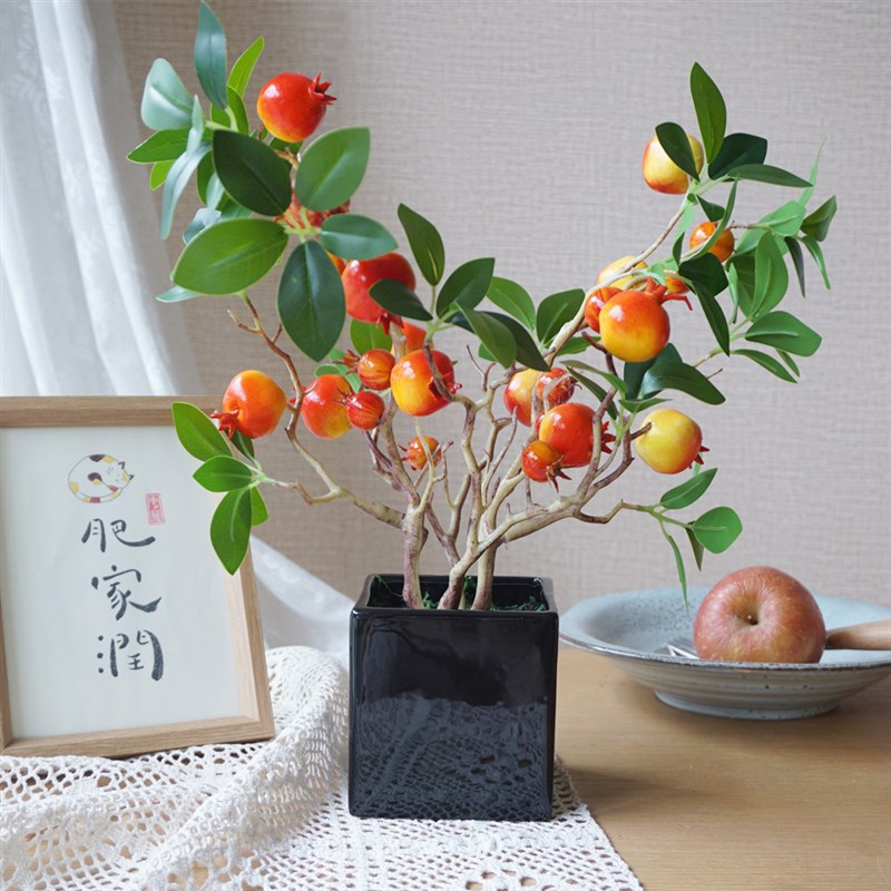 假花水蜜桃盆景摆件石榴桌面摆设仿真小蜜橘家居客厅装饰水果盆栽