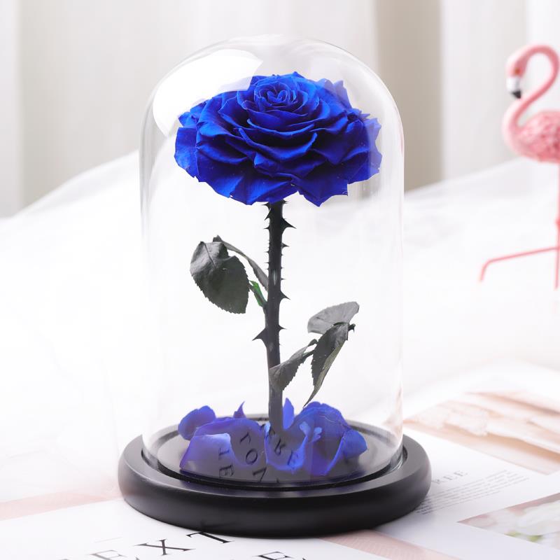 蓝色妖姬小王子永生花蓝玫瑰满天星干花真花摆件男女朋友生日礼物
