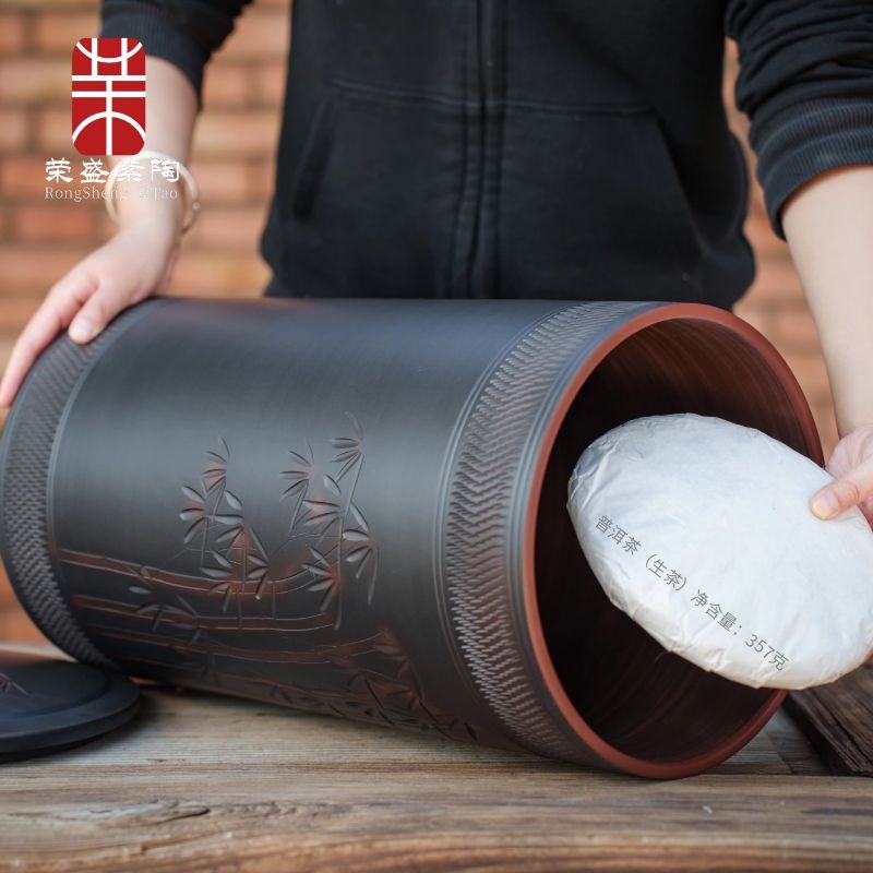云南建水紫陶16饼茶缸陶瓷茶罐家用密封罐大容量储普洱茶陈皮米桶